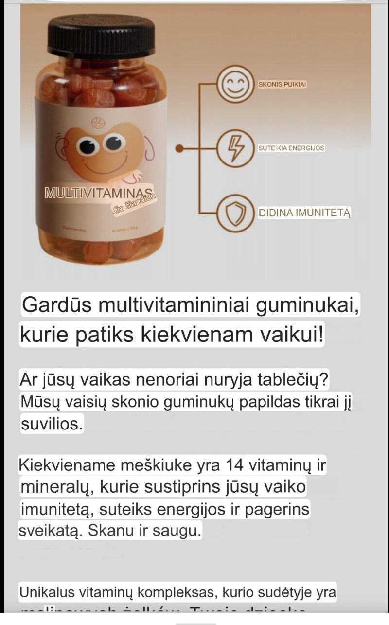 Natūralūs multivitaminai vaikams, miško uogų skonio, 60 guminukų. Kiekviename meškiuke yra 14 vitaminų ir mineralų. - Image 2